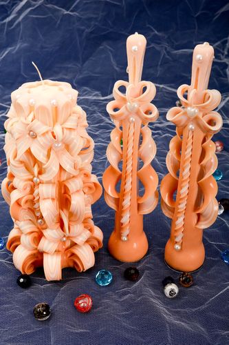 Handmade carved candles unusual wedding decor 3 beautiful designer candles - MADEheart.com