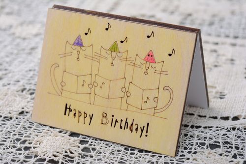 Belle carte de voeux en contreplaqué originale faite main Bon anniversaire - MADEheart.com