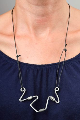 Handmade designer pendant stylish metal accessory unusual pendant on lace - MADEheart.com
