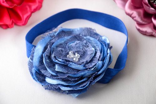 Handmade blue flower headband unusual elegant accessory cute headband - MADEheart.com