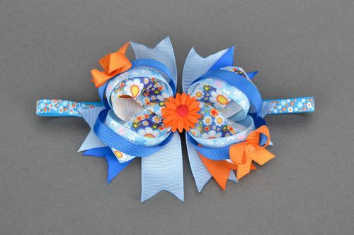 Blue headband with orange flower - MADEheart.com