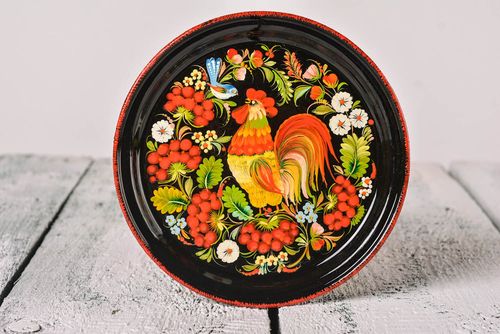 Handmade stylish decorative tray painted metal tray round tray for breakfast - MADEheart.com