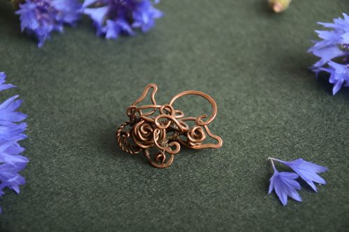 Beautiful unusual interesing stylish tender handmade wire wrapped copper brooch - MADEheart.com