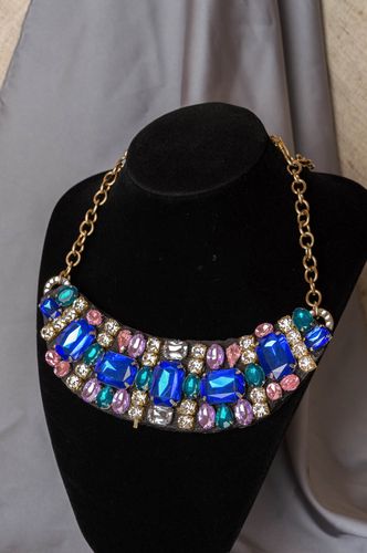 Womens beautiful handmade designer chain necklace with large glass beads  - MADEheart.com