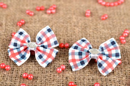 Barrettes cheveux 2 Accessoires coiffure fait main Cadeau pour fille à carreaux - MADEheart.com