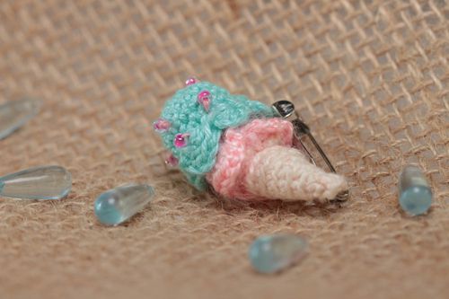 Crocheted brooch miniature ice cream of delicate colors handmade accessory - MADEheart.com