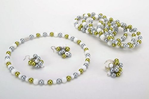 Conjunto completo de jóias artesanal: colar, pulseira, brincos e anel - MADEheart.com