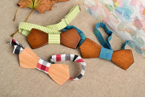 Handmade designer bow ties stylish wooden bow ties 3 elegant male accessories - MADEheart.com