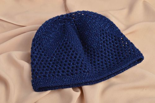 Handmade dark blue cap crocheted cap for girls beautiful accessories for kids - MADEheart.com