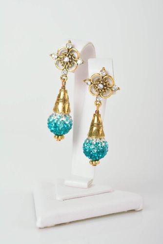 Handmade ausgefallener Ohrschmuck lange Ohrringe Strass Steine Frauen Geschenk - MADEheart.com