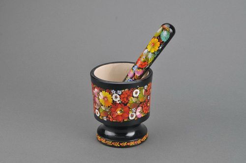 Wooden mortar with painting - MADEheart.com
