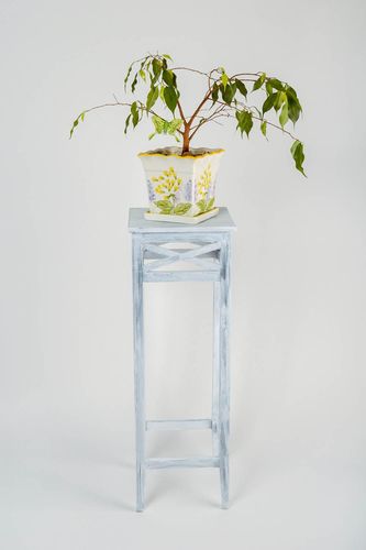 Большая подставка под вазон из дерева сосны ручной работы белая красивая - MADEheart.com