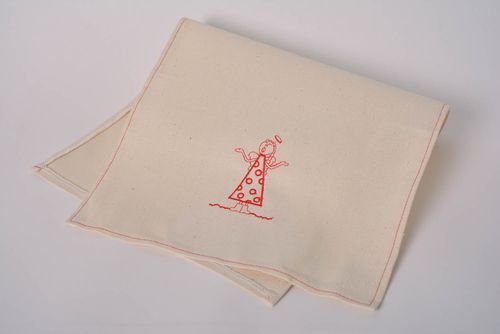 Handmade embroidered napkin made of semi linen for table layout Angel - MADEheart.com