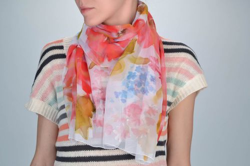 Stylish handmade artificial silk scarf painted with dyes using batik technique  - MADEheart.com
