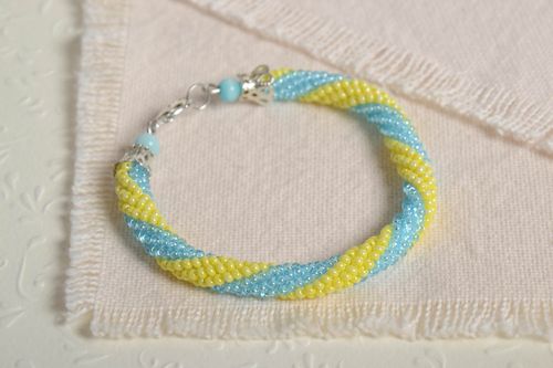Handmade female cord bracelet beaded yellow accessory cute designer jewelry - MADEheart.com