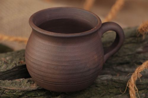 Tasse en terre cuite faite main technique de cuisson au lait 8 cl brune - MADEheart.com