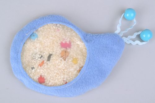Handmade educational soft toy sewn of fabric for toddlers Snail of blue color - MADEheart.com