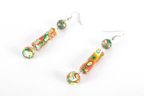 Long polymer clay earrings with pendants  - MADEheart.com