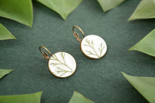 Beautiful handcrafted round bright pendant earrings with plants  - MADEheart.com