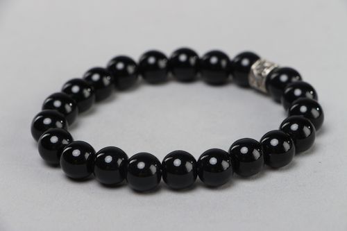 Stylish handmade black gemstone bracelet with agate - MADEheart.com