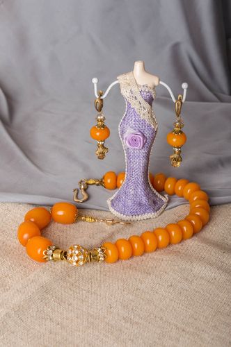 Handmade Schmucksachen Set 2 Accessoires Ohrringe und Collier orange Handarbeit - MADEheart.com