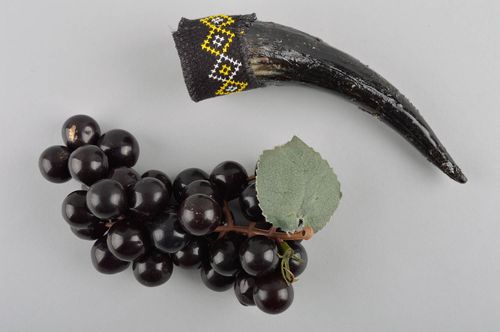 Handmade black elegant glass stylish horn for wine unusual glass with embroidery - MADEheart.com