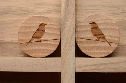 Wooden plug earrings with engraving Birds - MADEheart.com