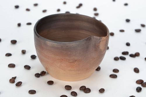 Clay handmade brown color no handle coffee cup with fish pattern - MADEheart.com