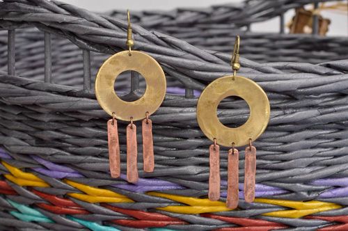 Pendientes de cobre artesanales bisutería fina pendientes femeninos con latón - MADEheart.com