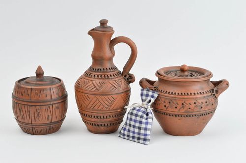 Keramik Krug handmade Topf aus Ton Deko für Küche Keramik Geschirr Set 3 Stück - MADEheart.com