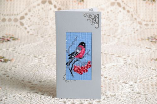 Cartolina dauguri fatta a mano con ricamo a punto croce oggetto originale  - MADEheart.com