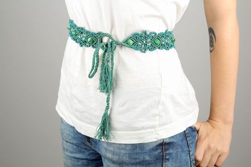 Turquoise color macrame woven belt - MADEheart.com