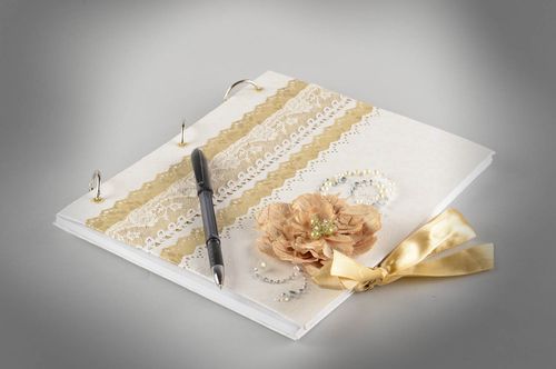 Handmade white designer scrapbooking decorative well wishes book for wedding - MADEheart.com