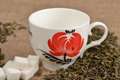 Taza de porcelana artesanal blanca utensilio de cocina regalo original - MADEheart.com