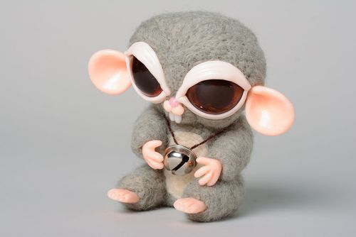 Small handmade felted wool toy made with polymer clay cute Alien nursery interior decor - MADEheart.com