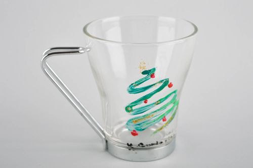 Taza de cristal con árbol de Navidad artesanal menaje del hogar vajilla moderna - MADEheart.com