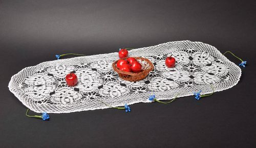 Napperon rectangulaire fait main Déco cuisine blanc tricoté Cadeau femme - MADEheart.com