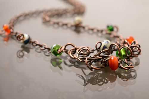 Wire wrap necklace with designer lampwork beads Turbulence - MADEheart.com