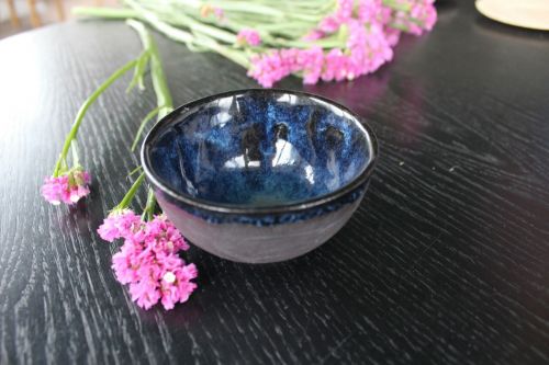 Dark blue porcelain glazed bowl 8 oz cup with no handle - MADEheart.com