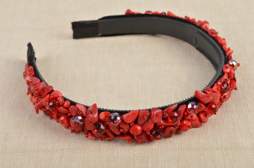 Handmade designer hairband coral beads unique decorative accessory for woman - MADEheart.com