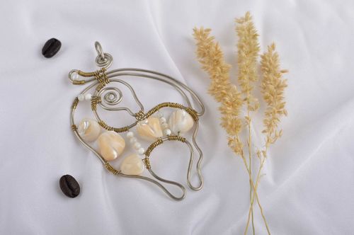 Unusual handmade metal pendant beaded neck pendant gemstone pendant design - MADEheart.com