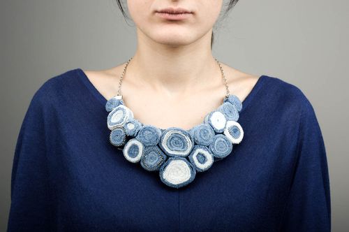 Handmade fabric necklace design jewelry denim necklace big necklace girls gift - MADEheart.com