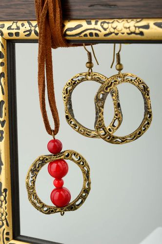 Unusual handmade metal penant metal earrings costume jewelry set for girls - MADEheart.com