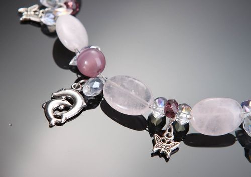 Necklace made of pink quartz & crystal - MADEheart.com