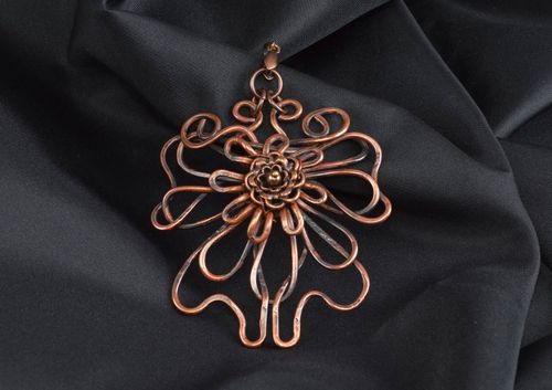 Copper pendant handmade jewelry forged flower gift for women - MADEheart.com