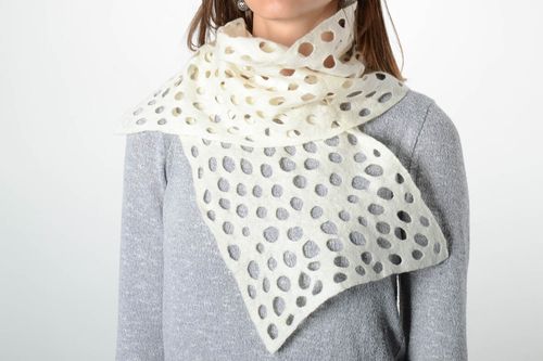 Beautiful unusual scarf white handmade scarf woolen winter shawl accessory - MADEheart.com