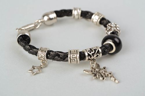 Artificial leather bracelet with metal charms Fairy - MADEheart.com