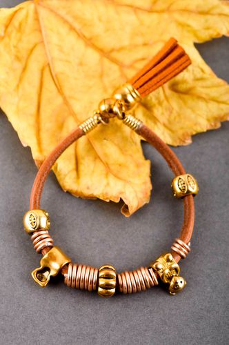 Bracelet cuir laiton Bijou fait main fin marron original stylé Cadeau femme - MADEheart.com