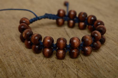 Macrame woven cord bracelet with wooden beads and ties - MADEheart.com