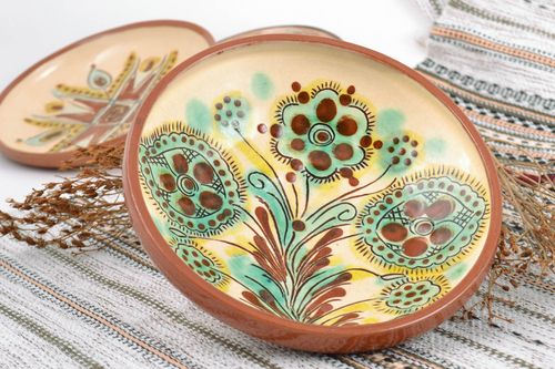 Beautiful handmade clay patterned wall plate painted with glaze - MADEheart.com